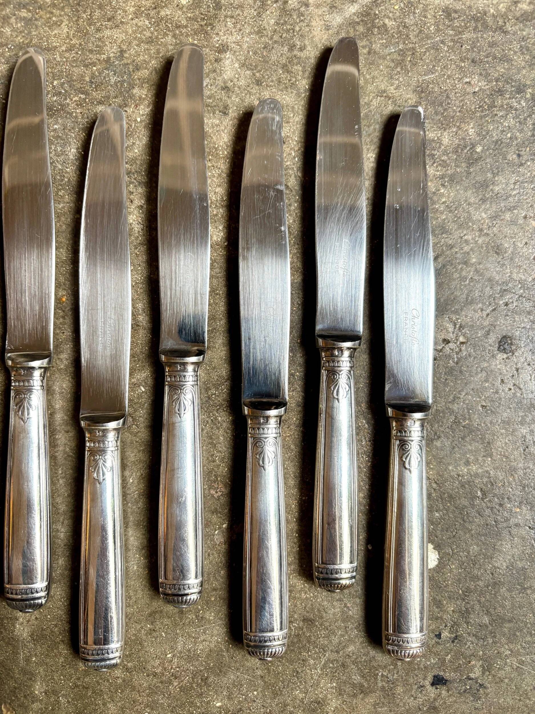 6 Christofle silver-plated dessert knives, "Malmaison" service