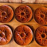 Set of 6 oyster plates in cognac brown color