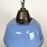 Industrial Blue Enamel and Cast Iron Pendant Light with Glass Cover, 1960s