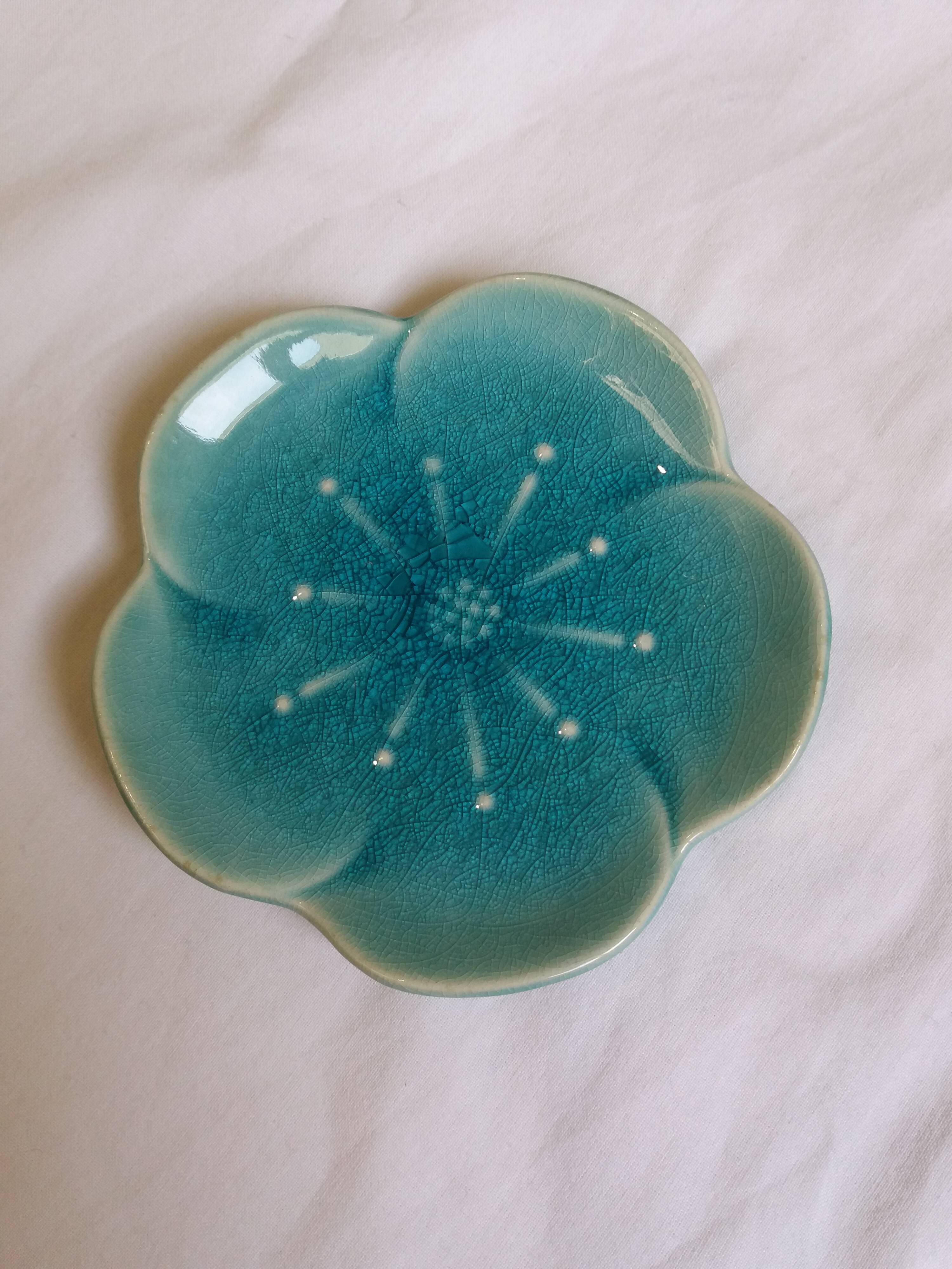 Turquoise flower jewelry storage cup stamped LBMDJ