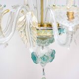 Venetian Murano Glass 6-Light Chandelier in White and Blue
