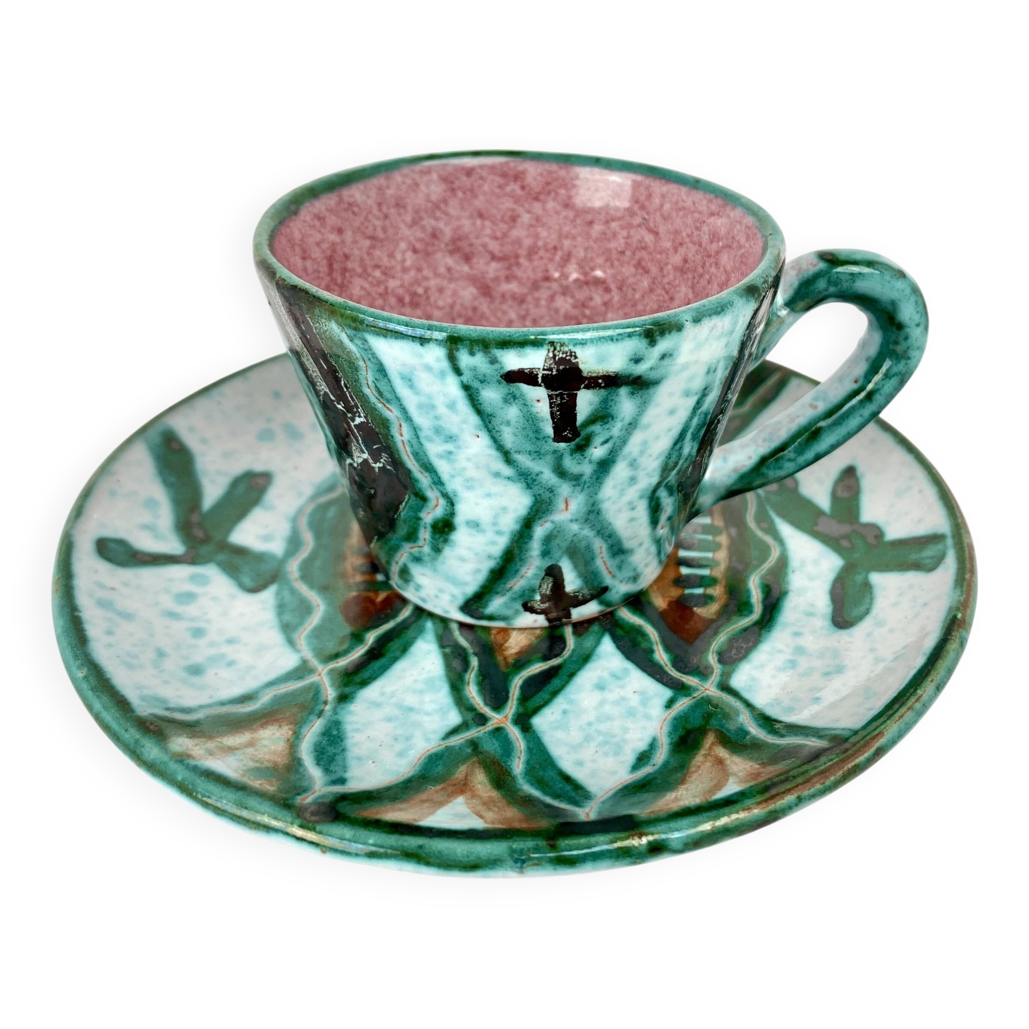 Rare Cup & Saucer Signed Humbert Pittari Vallauris Vintage