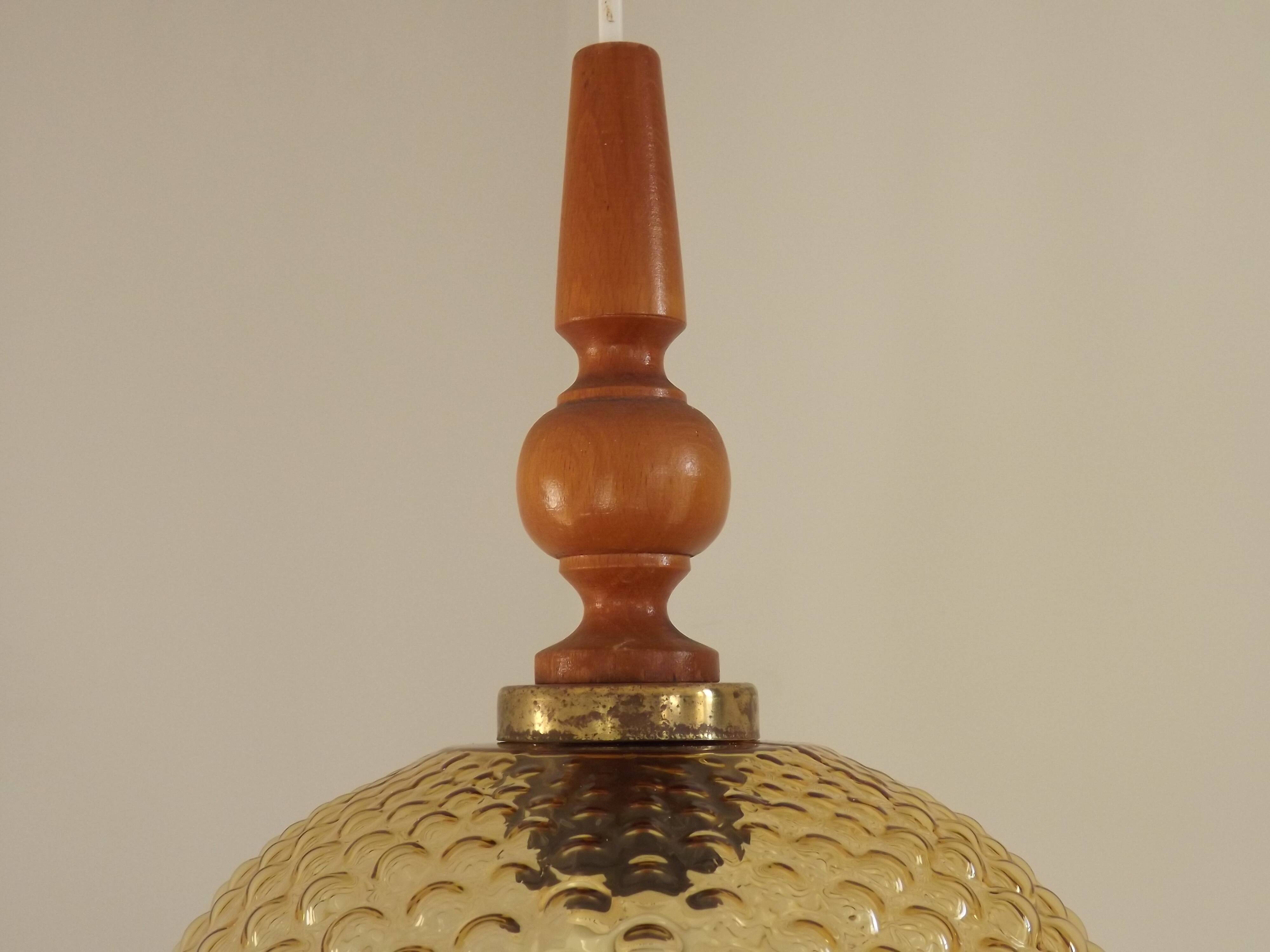 French Vintage Retro Ceiling Light (1960s/70s) Amber Bubble Glass Shade 5115