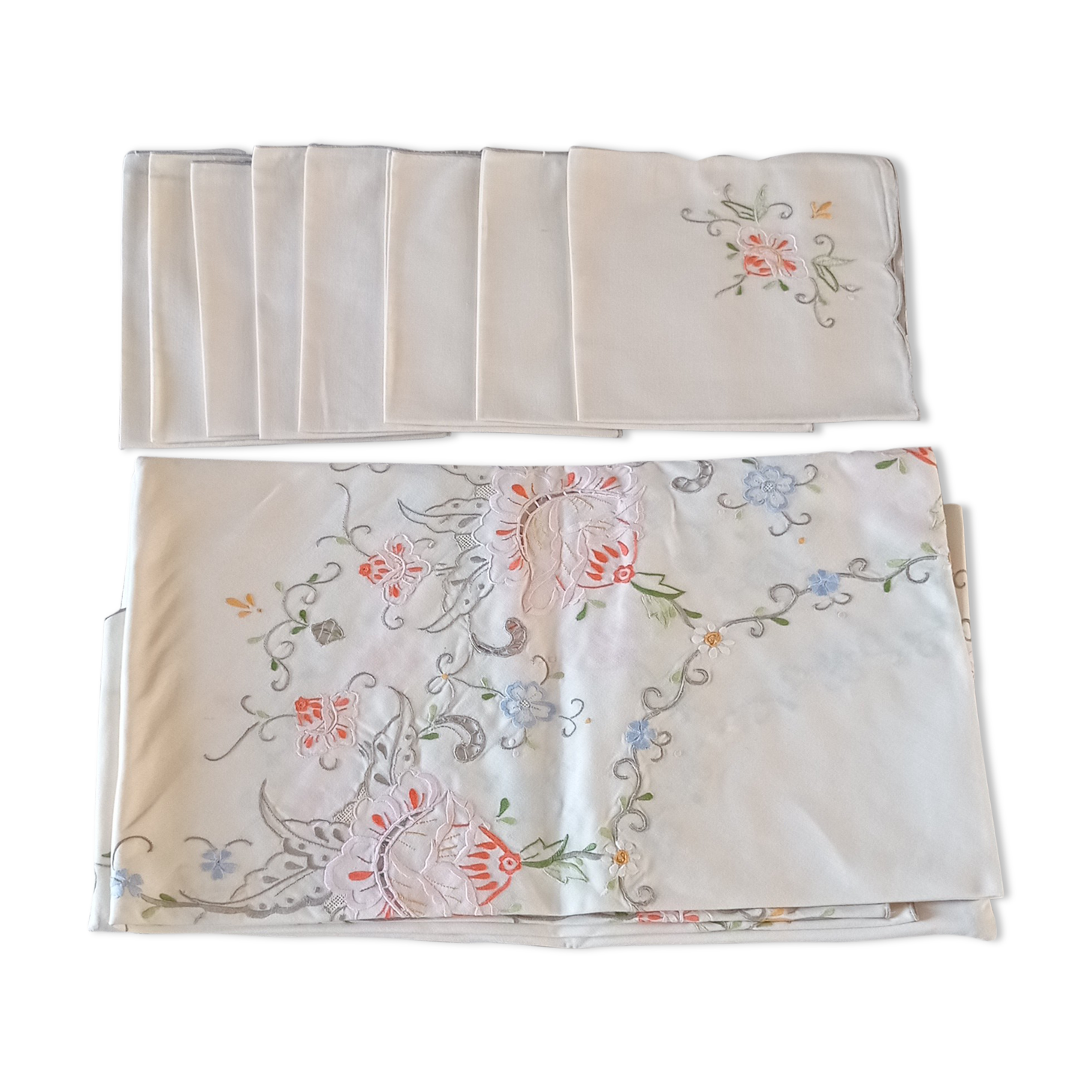 Antique embroidered tablecloth and towels
