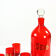 Midcentury alcohol bottle & shots set in red glass, Czechoslovakia circa 1960s