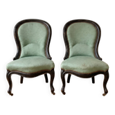 Pair of Louis XV armchairs in wood and green fabric.