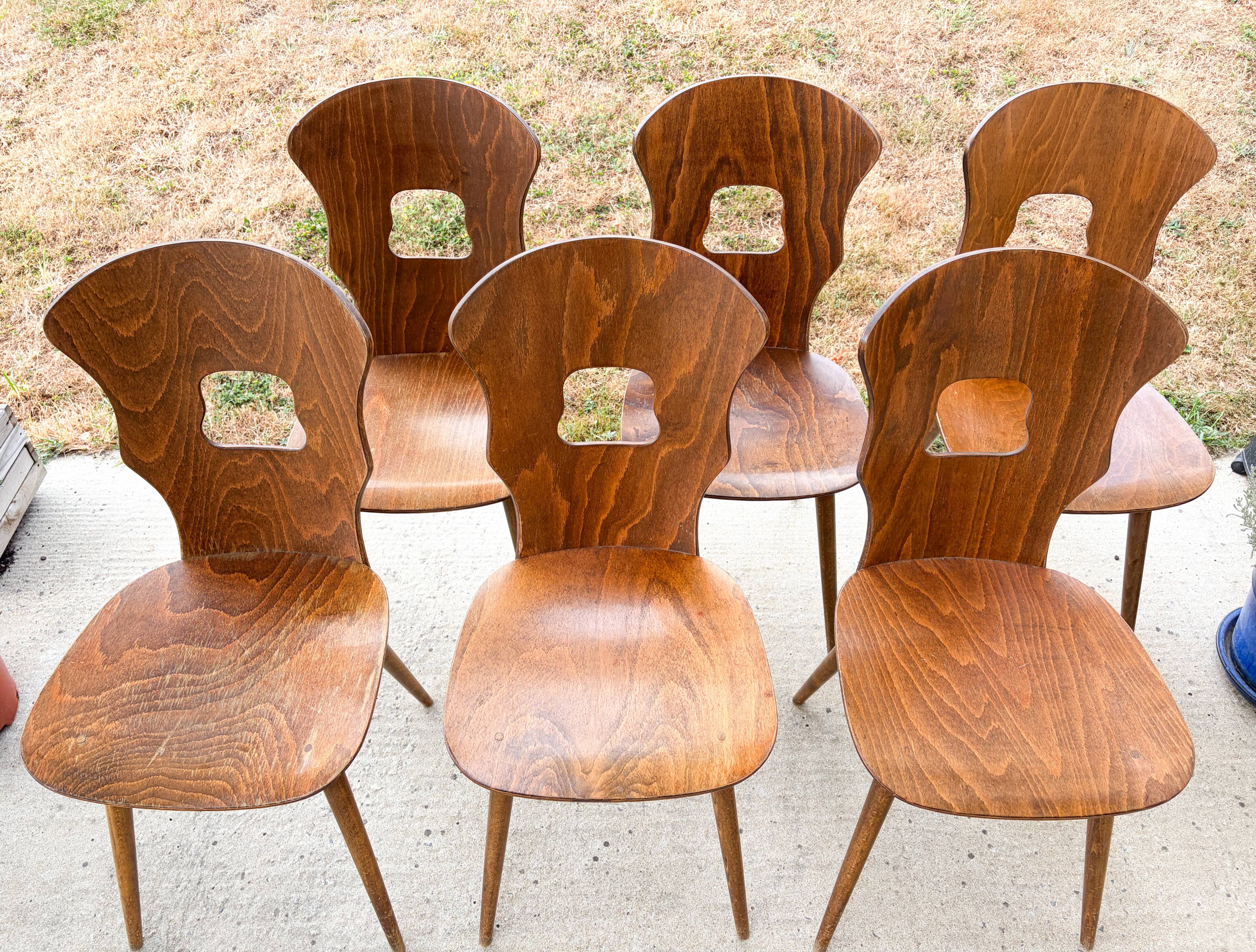 Lot de 6 chaises bistrot , modèle Gentiane , Baumann , 1960'