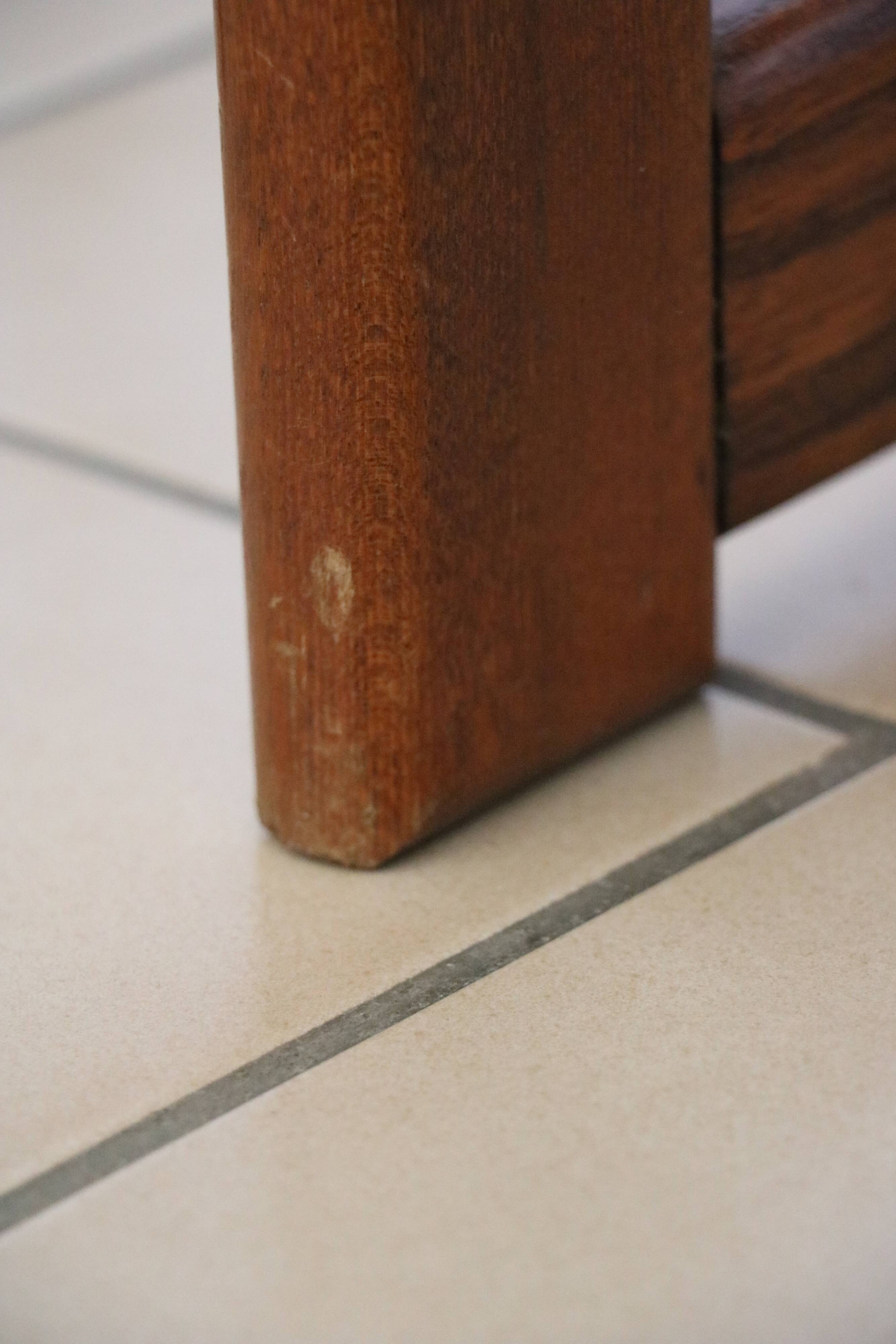 4 vintage brutalist chairs, reupholstered in cotton/linen.