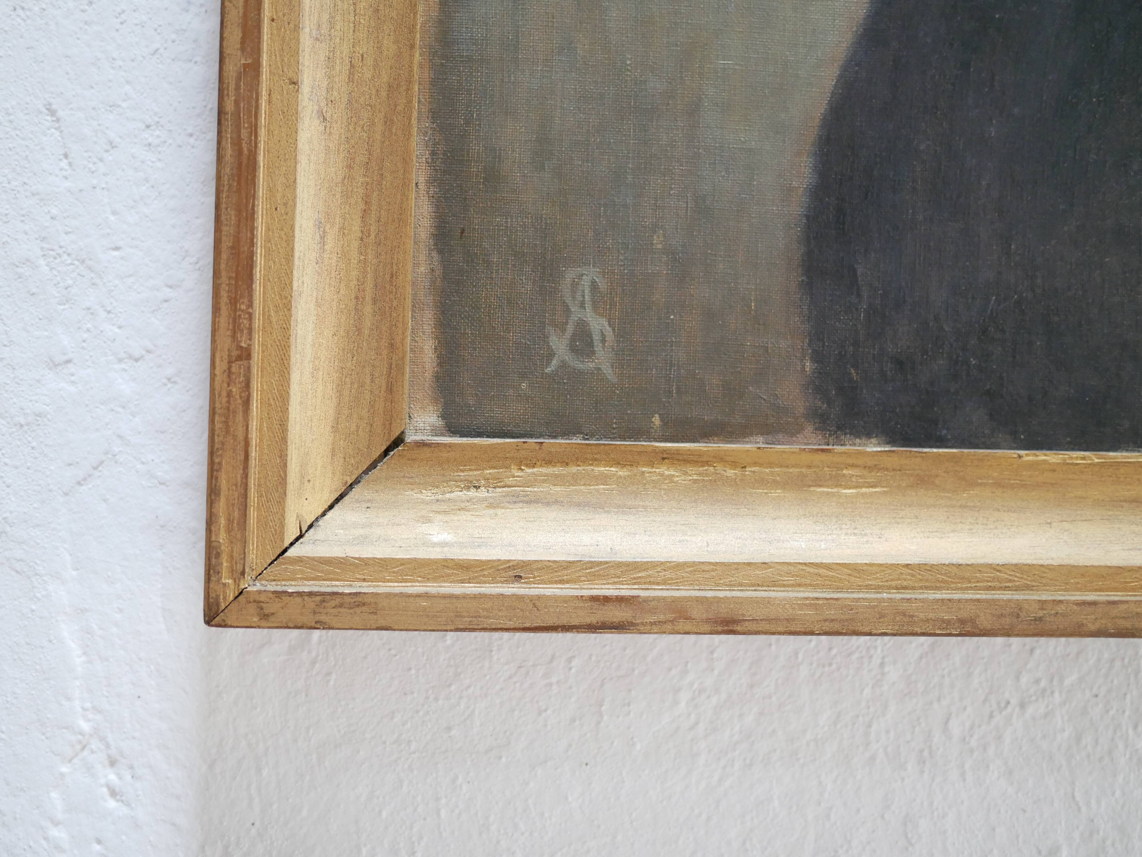 Portrait painting, painting on old canvas