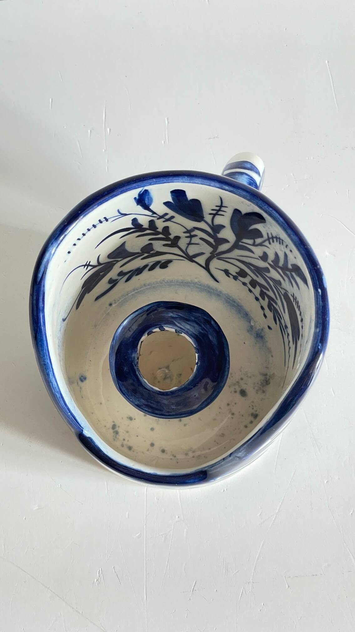 Blue ceramic hand candle holder vintage craft