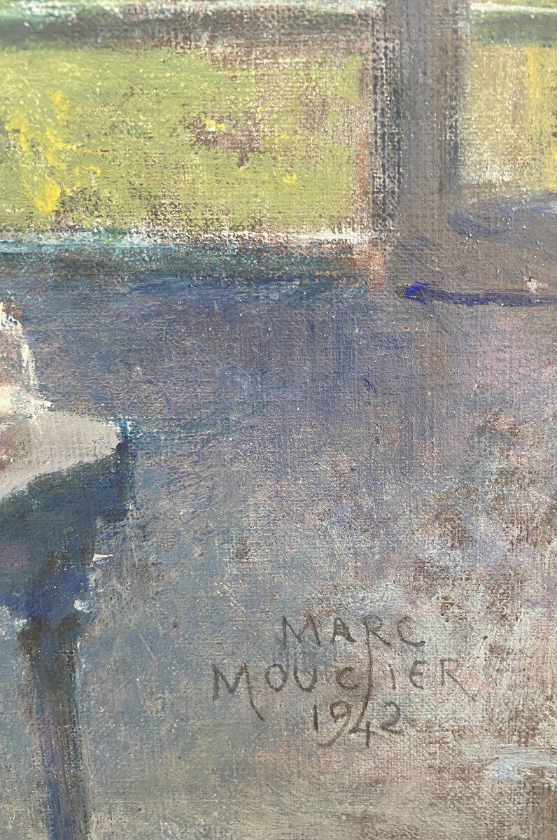 Marc Mouclier (1866-1947) The Flag at the Window, 1942 Oil on Panel Signed and Dated