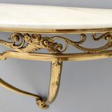 Wall-Mounted Brass Console Table with Demilune Portuguese Pink Marble Top, Italy