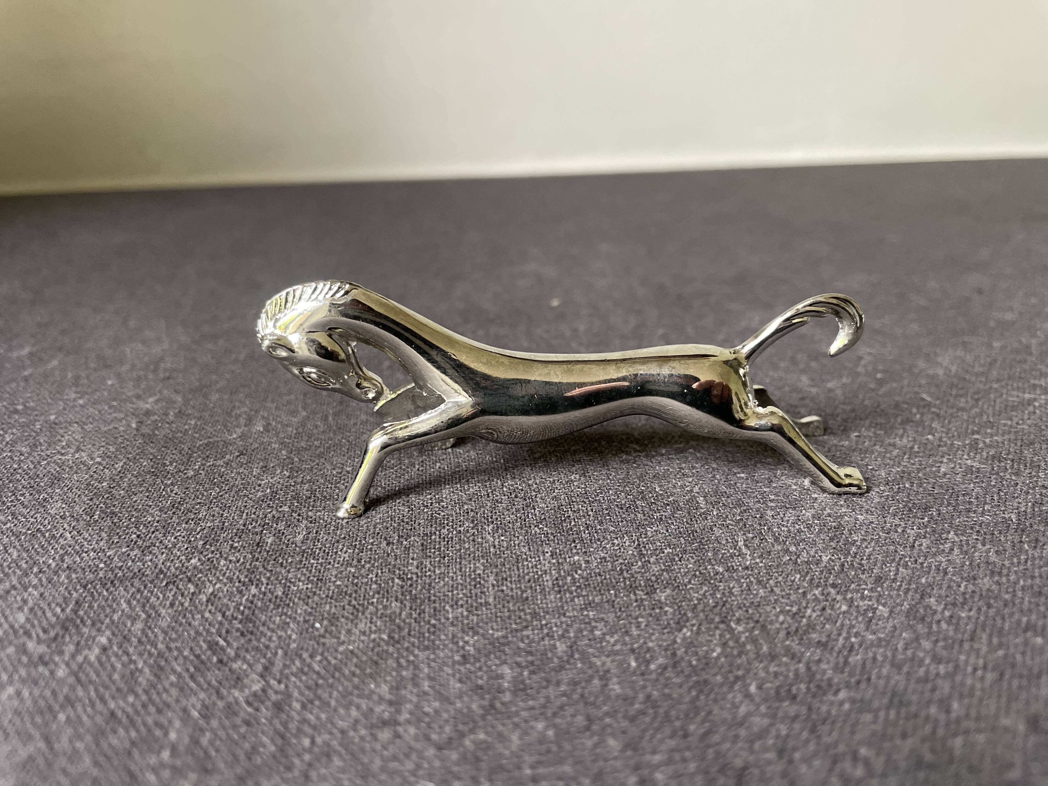 Vintage silver metal horse knife holder
