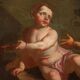Antique Italian painting from the 17th century, bacchanal of cherubs