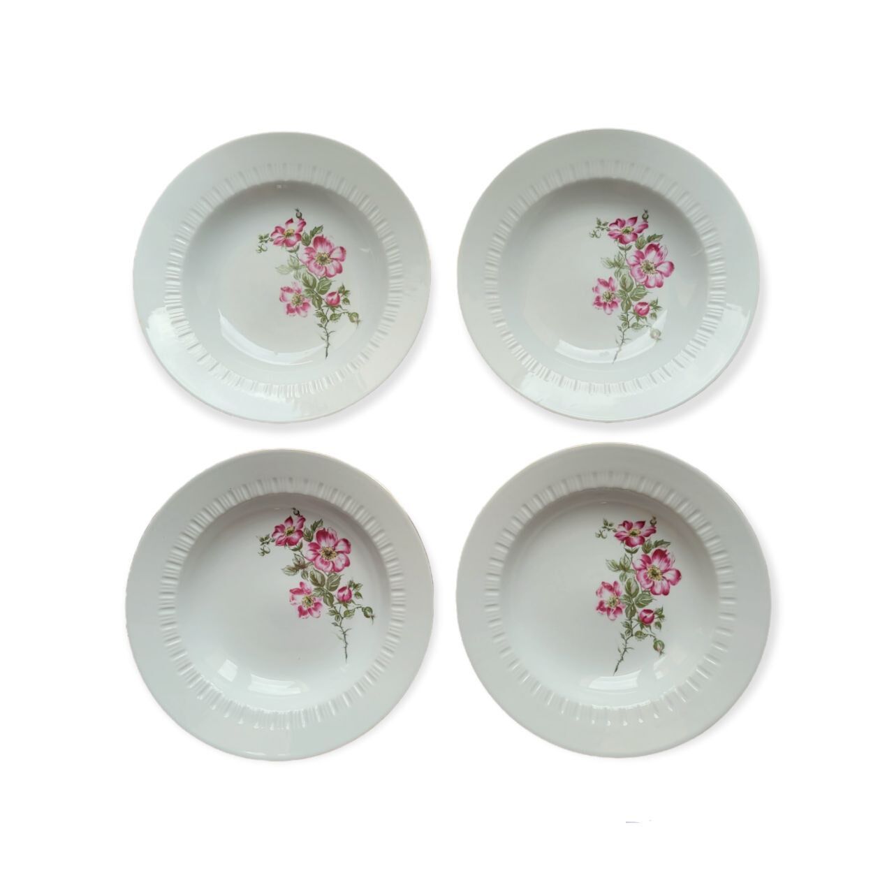 4 vintage Kahla hollow plates pink pattern