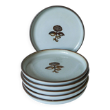 set of 6 flat plates in enamelled stoneware flowers 1970