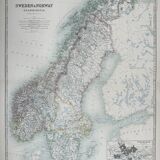 Antique Map of Norway circa 1869 Keith Johnston Royal Atlas Hand coloured map
