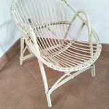 Fauteuil coquille en rotin blanc