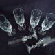 Bohemian crystal champagne flutes, foot with faceted ball