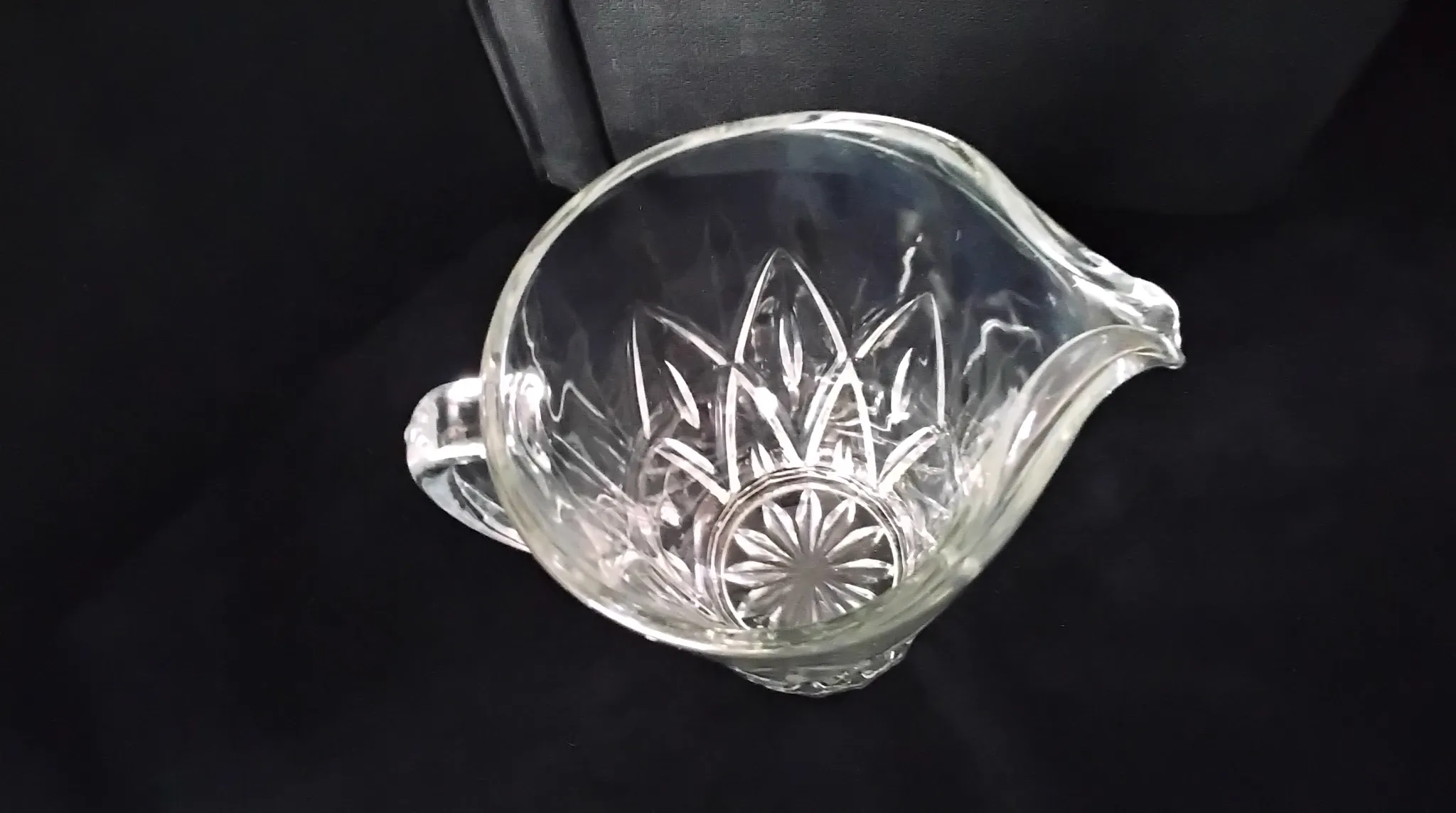Water carafe, jug, pressed moulded glass pitcher.