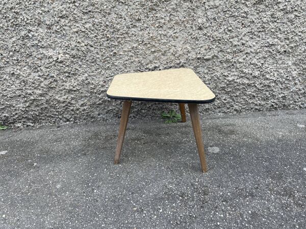 Guéridon petite table basse carré formica marbre beige porte plante midcentury 1950 ancien vintage
