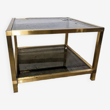 Table basse en métal doré et verre fumé