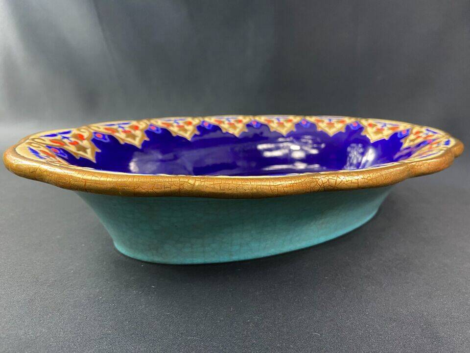 Oblong hollow dish in Longwy earthenware MP Chevallier Renaissance