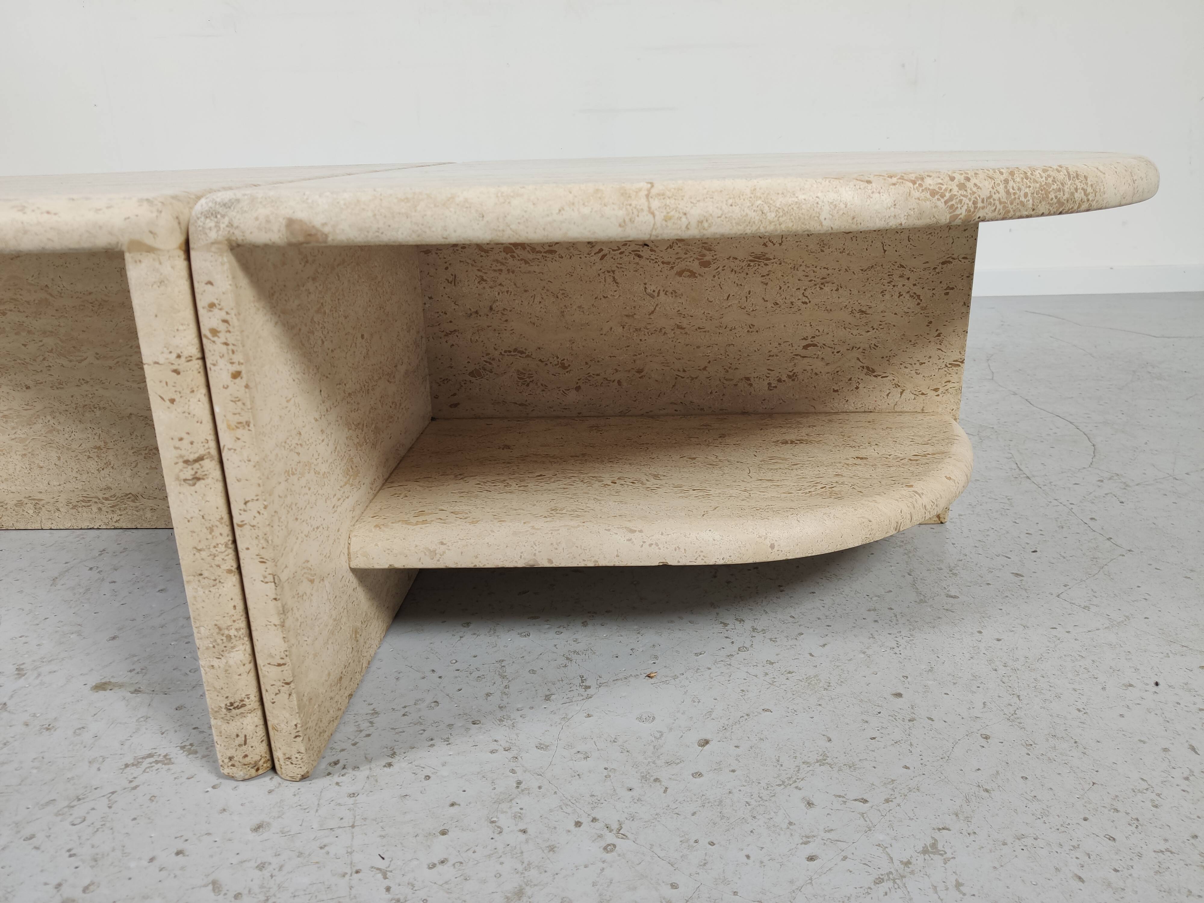 pair of low tables in travertine, Italy 1980s