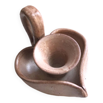 Glazed stoneware heart-shaped hand candle holder