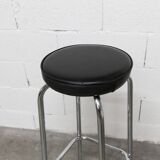 Tabouret 1960 chrome et skaï noir h82.5cm