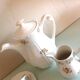 White porcelain coffee service with golden flowers / vintage 50s-60s