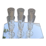 6 champagne flutes in glass and crystal, chiseled, vintage