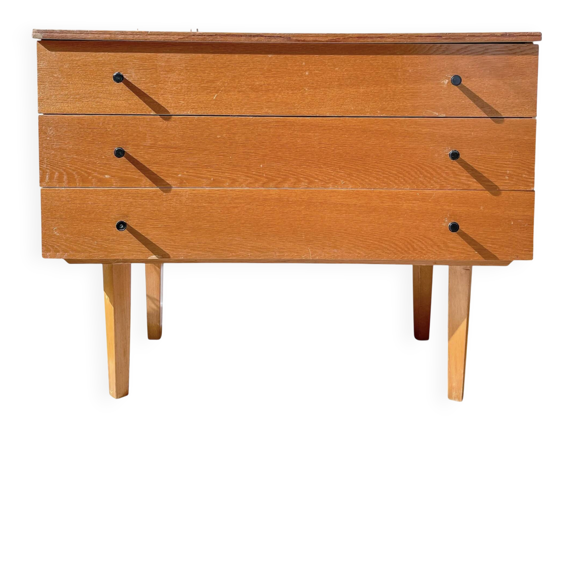 Vintage Scandinavian commode from the 1950s – Wooden furniture with 3 drawers, Nordic furniture, retro storage.