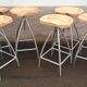 Set of 6 wooden stools with adjustable metal legs