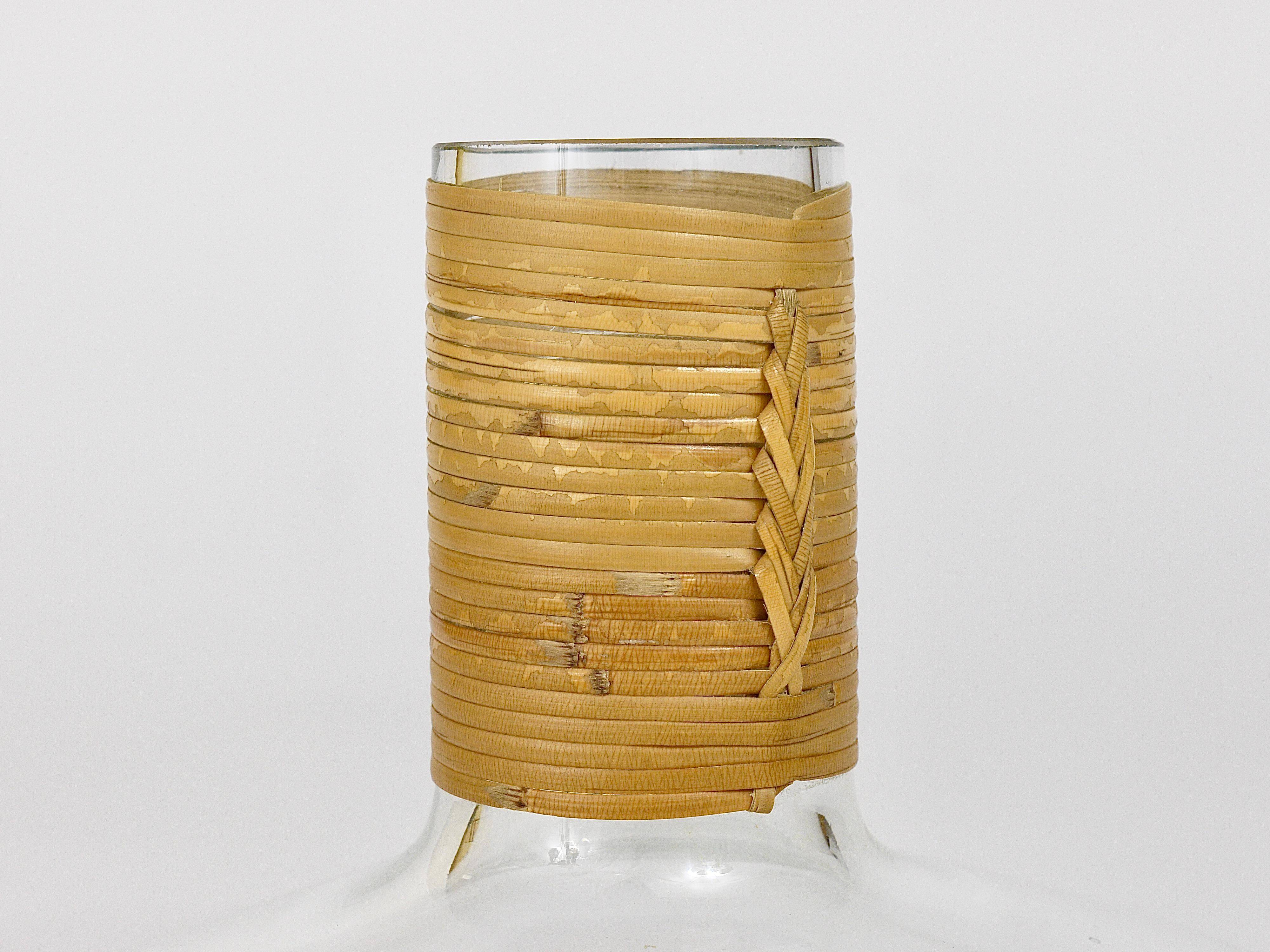 Vase or decanter by Carl Aubock with wicker top, mid-century, Austria, 1950s.