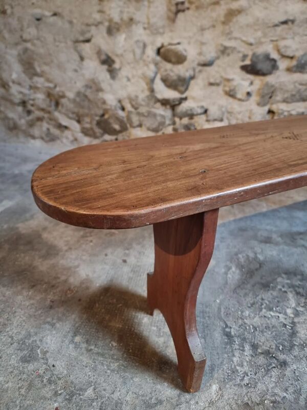 Banc en bois de cerisier français, années 1930, banc étroit en bois