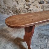 French cherry wood bench, 1930s, narrow wooden bench.