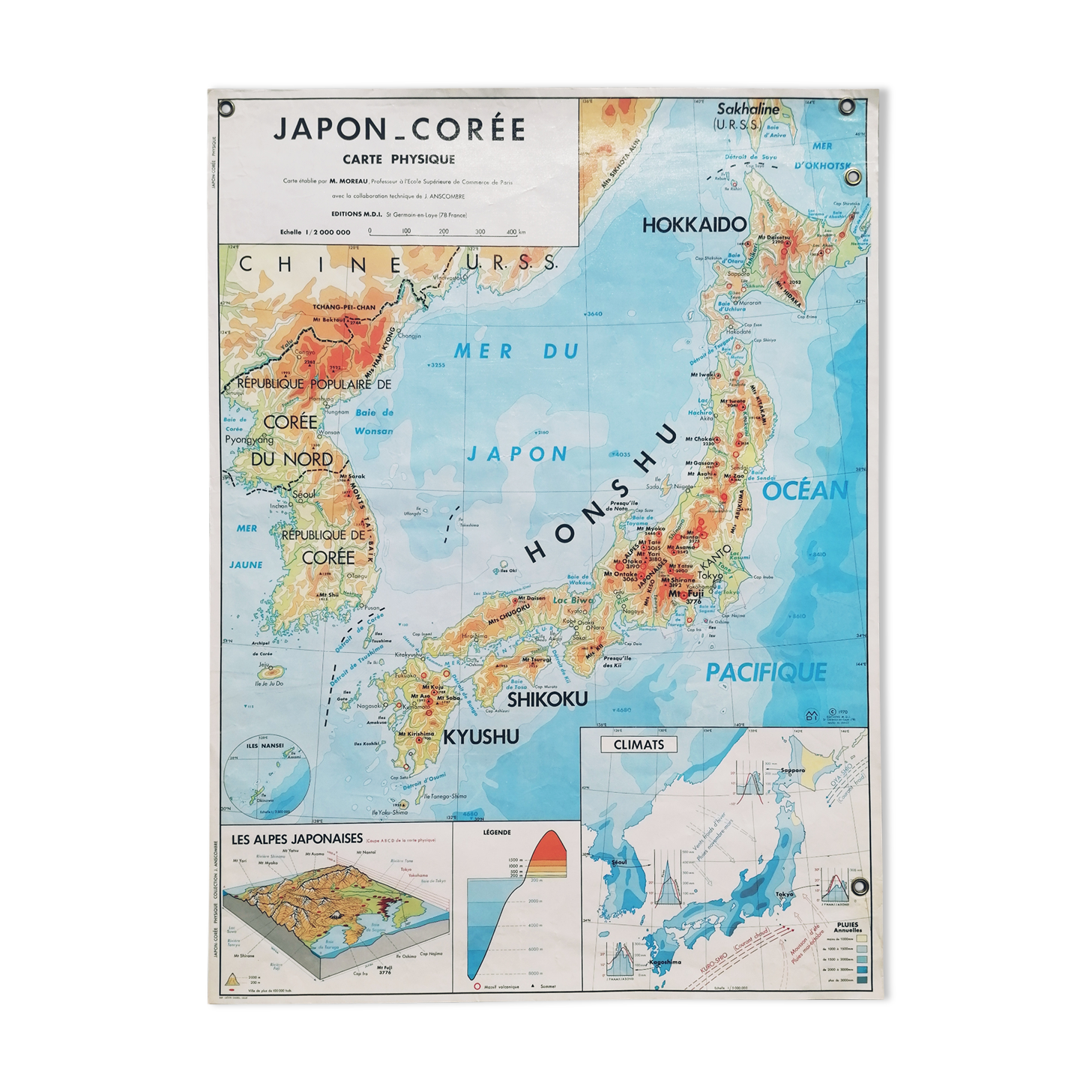 Old school map MDI Indian Union Pakistan Ceylon / Japan Korea