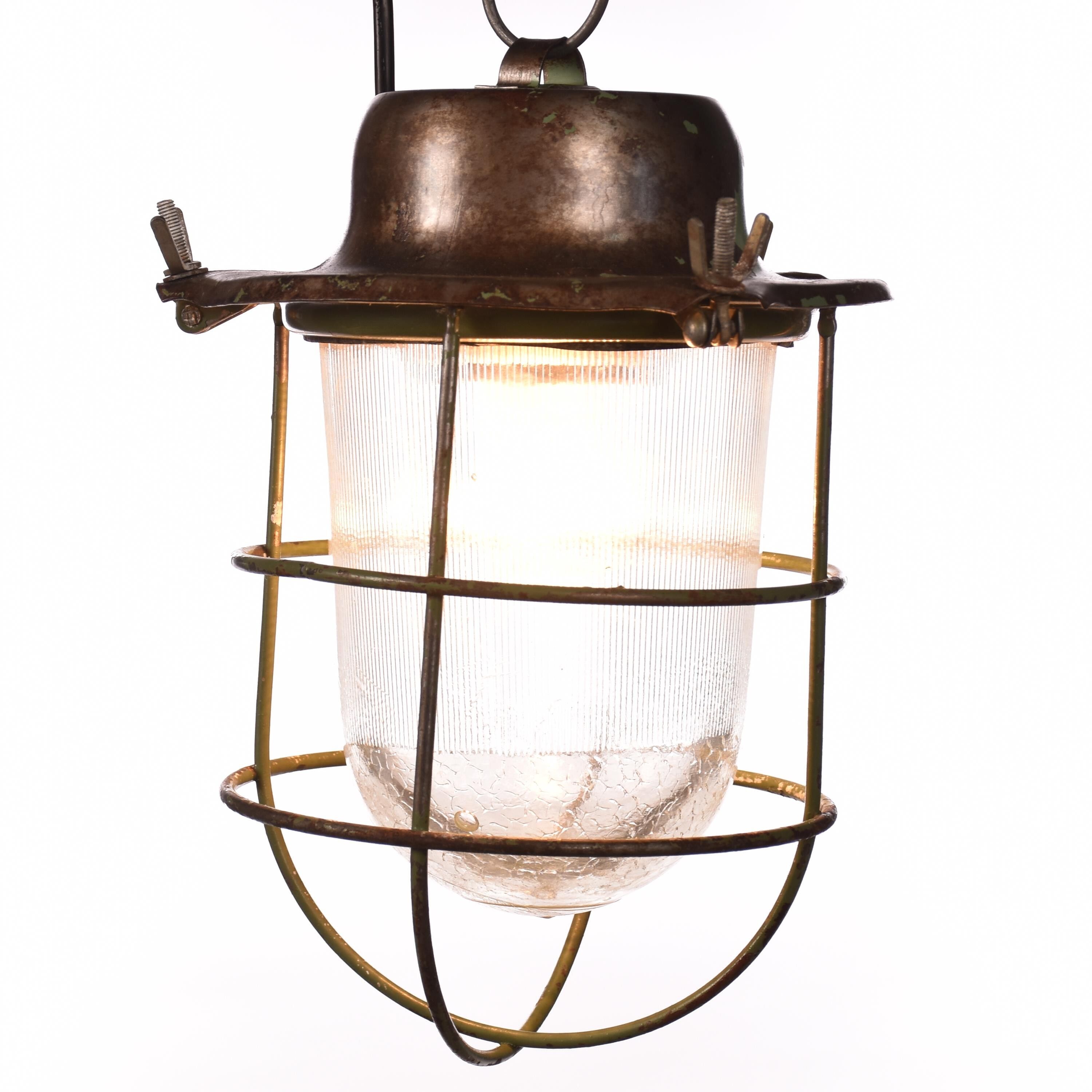 Industrial cage lamp green