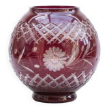 Burgundy cut glass vase or candle holder
