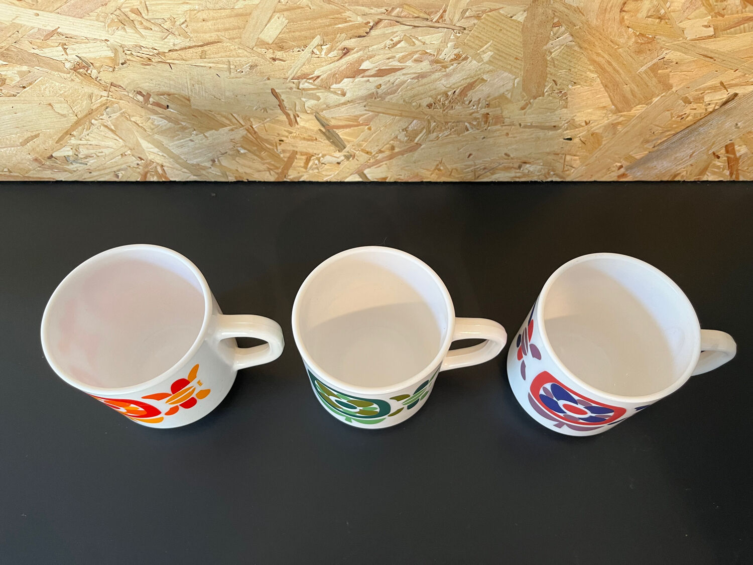 3 cups Mugs mobil 1972 designer Jean-Charles Meunier Arcopal editor