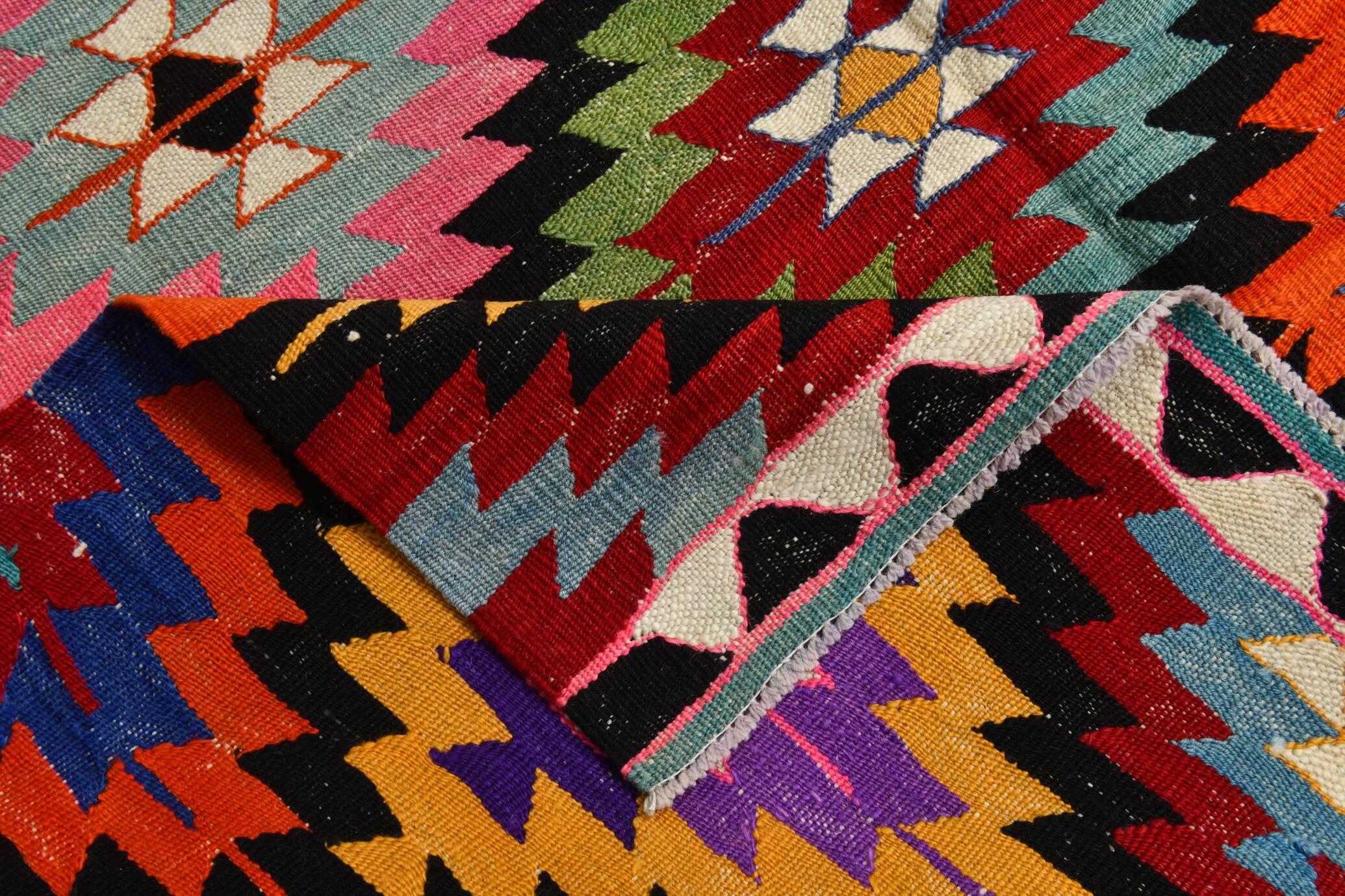Geometric Multicolor Turkish Kilim Rug, 158x297Cm