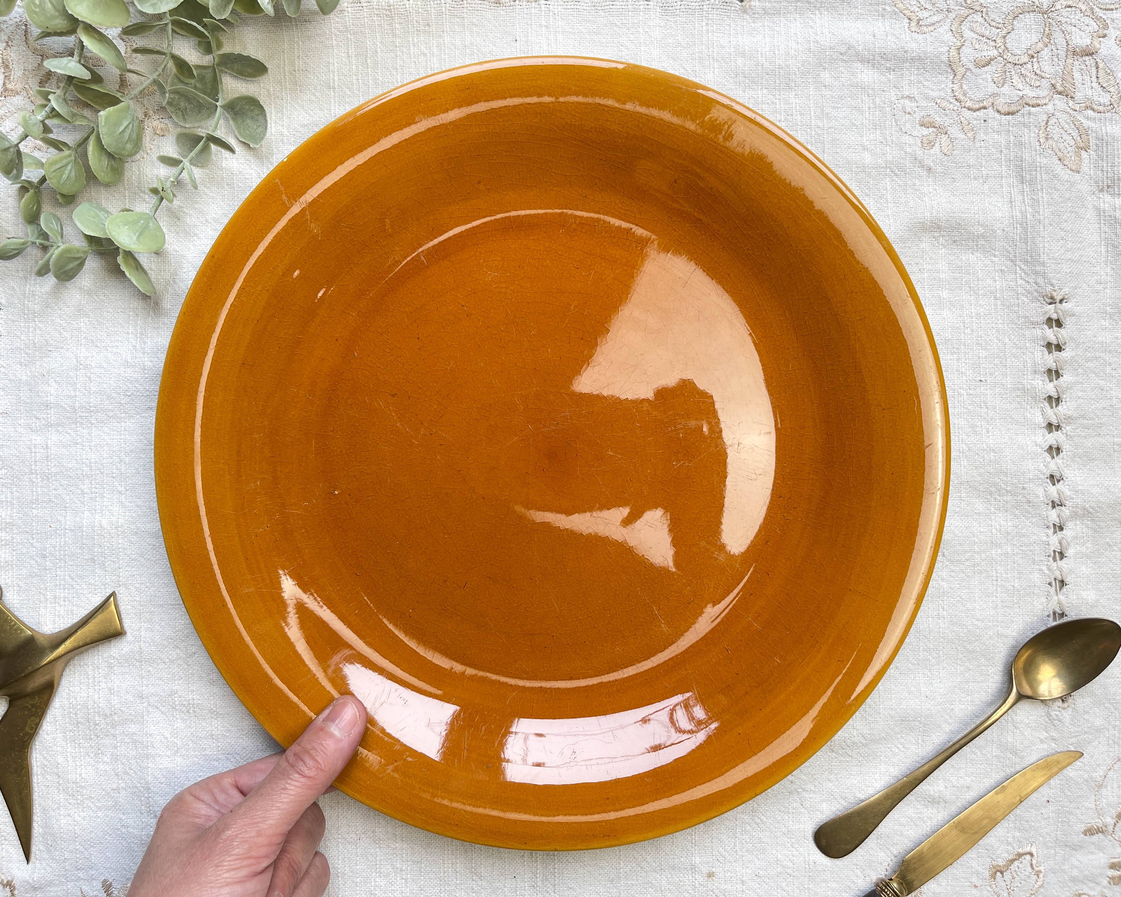 Vintage Longchamp amber earthenware dish, France 1970