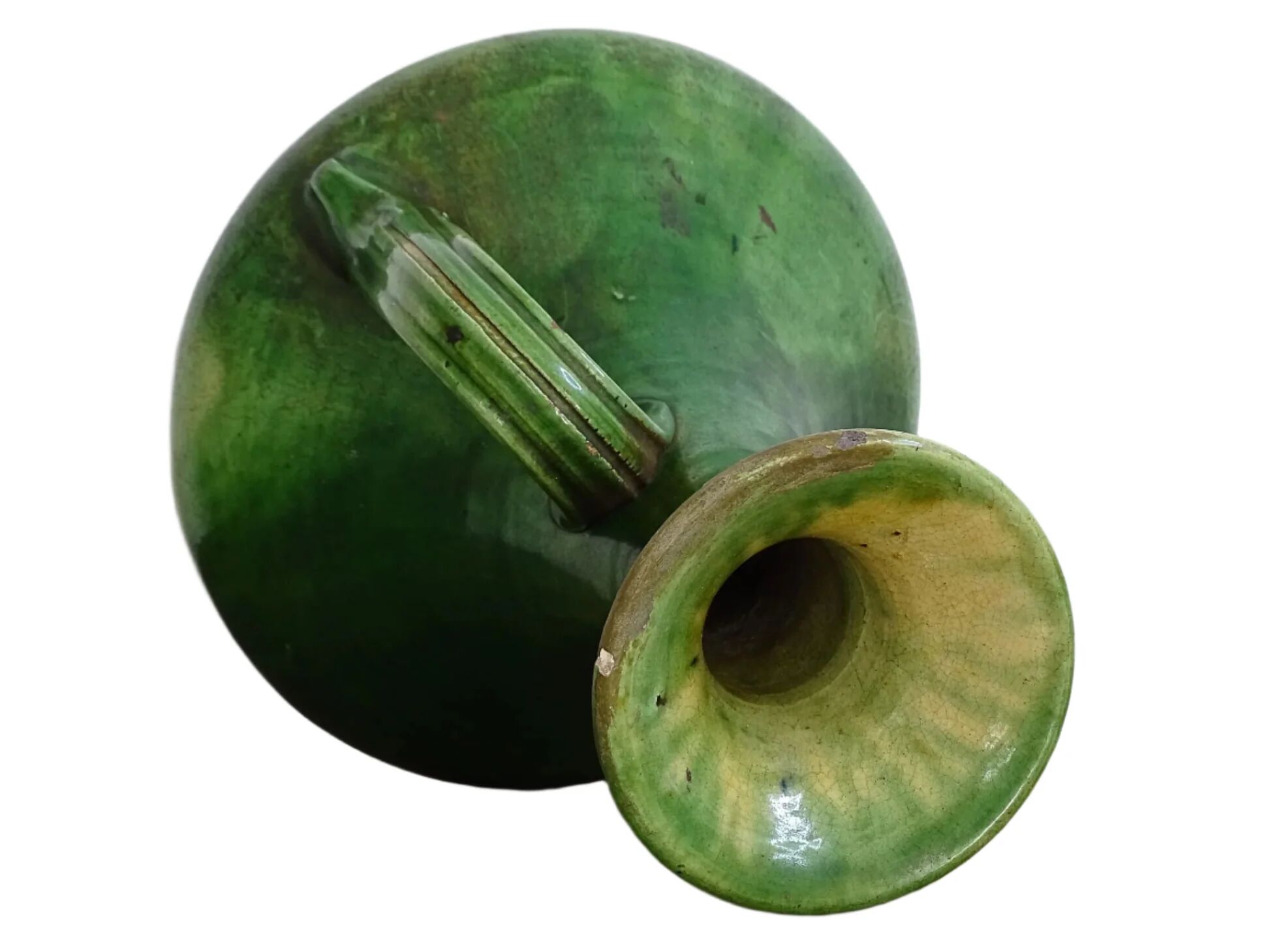 Vase ancien français en faïence de style Art nouveau à glaçure verte