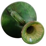 Vase ancien français en faïence de style Art nouveau à glaçure verte