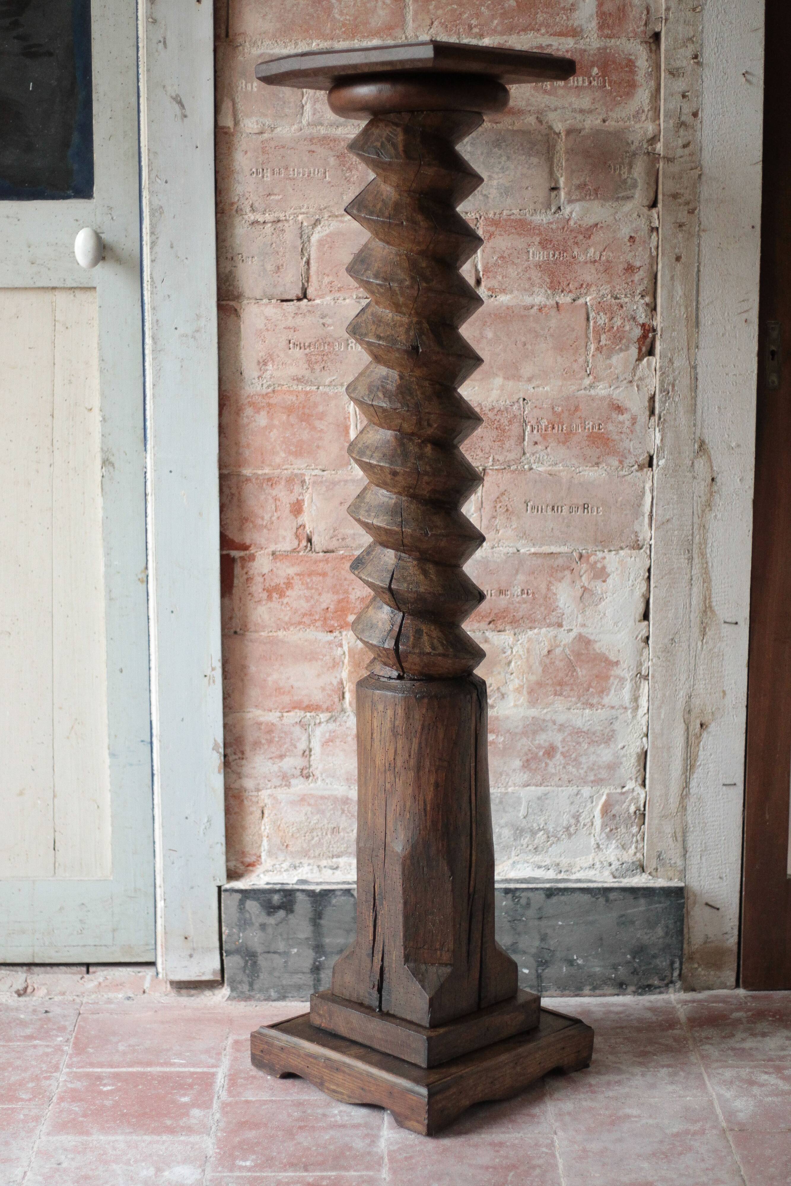 Vintage turned wooden press screw column