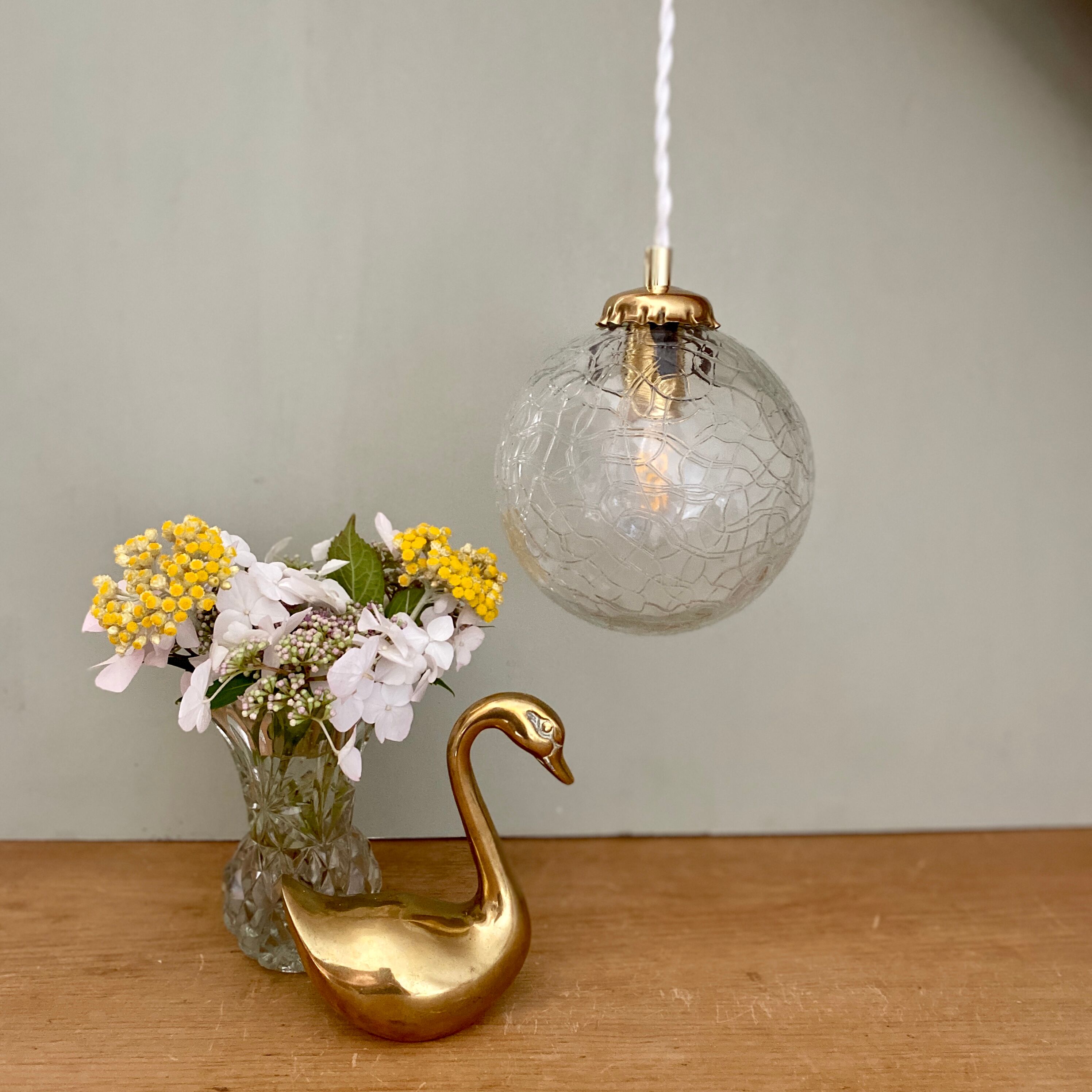 Vintage globe pendant lamp in textured glass