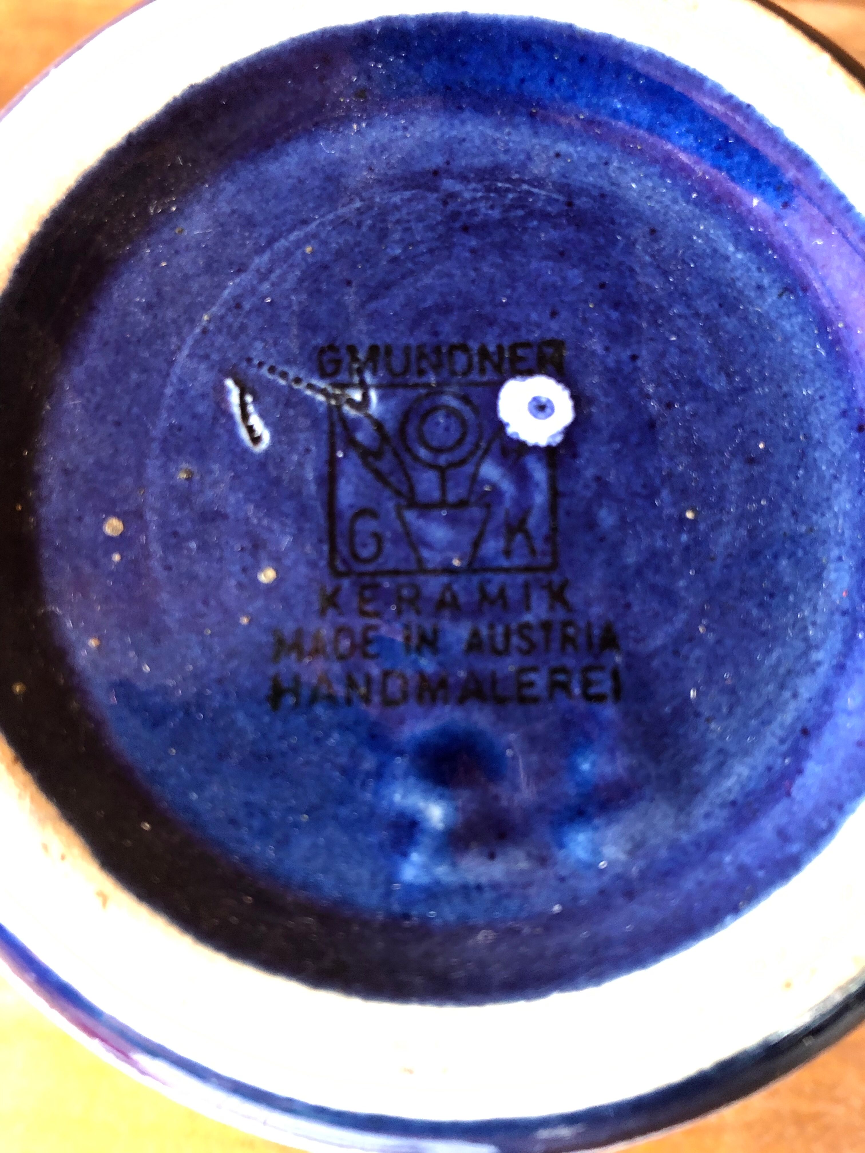 Pair of vase old gmundner keramik ceramic blue & white austria vintage