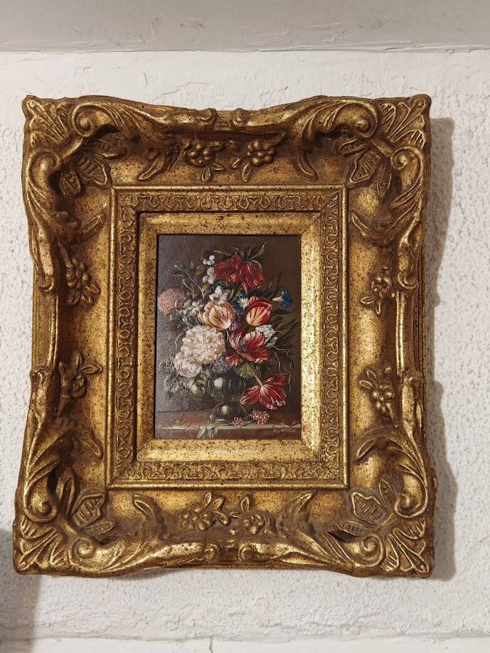 Oil painting signed Kvanka Maria "Bouquet with apple branch"