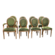 Set of 8 Louis XVI medallion chairs and armchairs in green velvet, 1950.